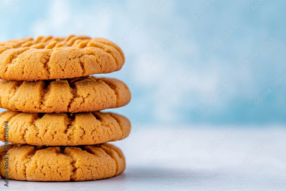 Aufkleber The photo shows an assortment of large, round, and soft peanut butter cookies stacked on top of each other with the corners pointing down towards the viewer. The cookie surface is smooth without
