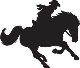 Cowboy Silhouette Riding Horse on Prairie Vector Illustration Art