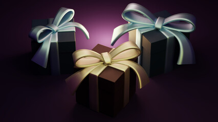 varias cajas de regalos con lazito dorado y azul