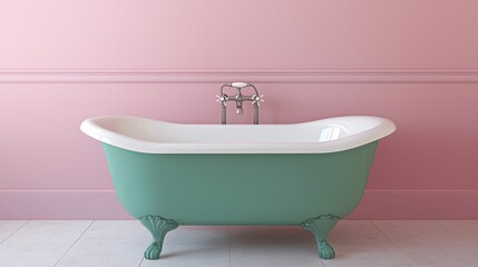 Elegant Vintage Bathtub with Stylish Design and Soft Pink Wall