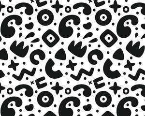 Abstract black and white figures. Hand drawn. Vector pattern