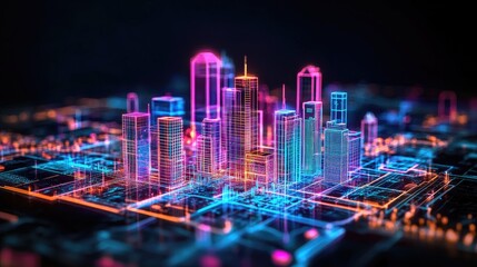 Fototapeta premium Neon Cityscape: A Digital Metropolis