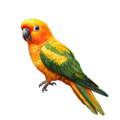 sun conure with bright orange and yellow feathers