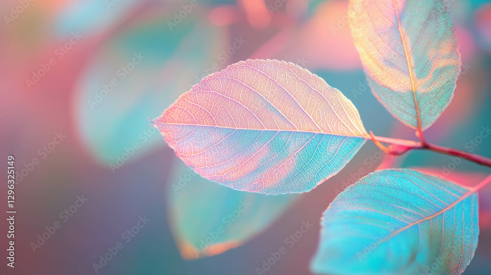 Poster colorful autumn leaf with intricate veins and soft bokeh background for seasonal design