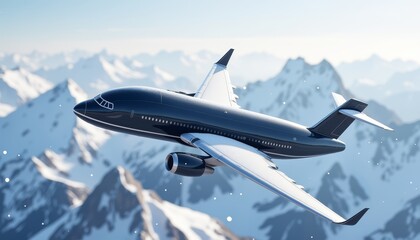 Fototapeta premium Navy blue cargo plane soaring over snowy mountains, winter adventure