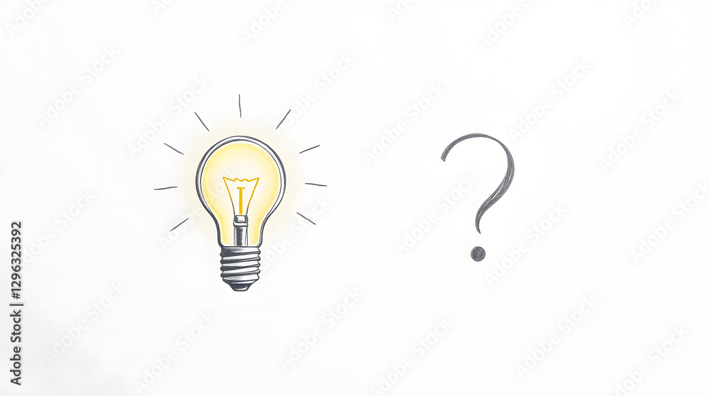 Poster light bulb beside a question mark, symbolizing ideas and questions