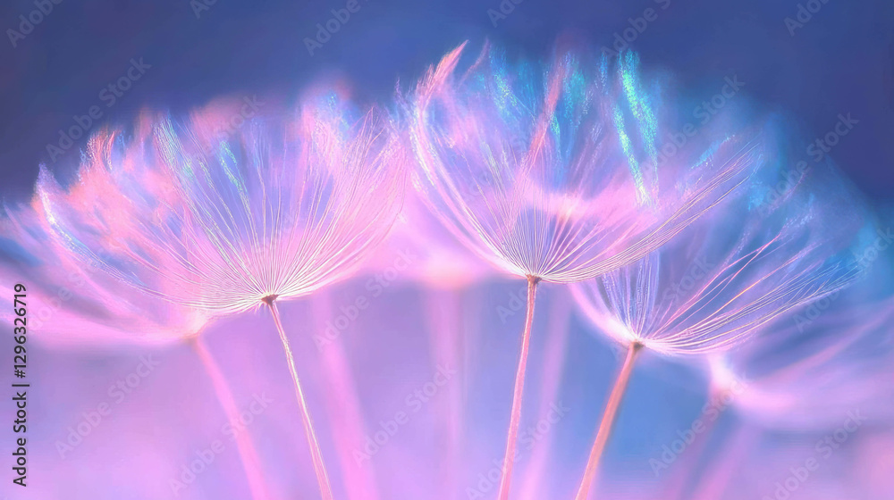 Poster Ethereal macro view of dandelion seeds in soft pastel colors for nature art prints
