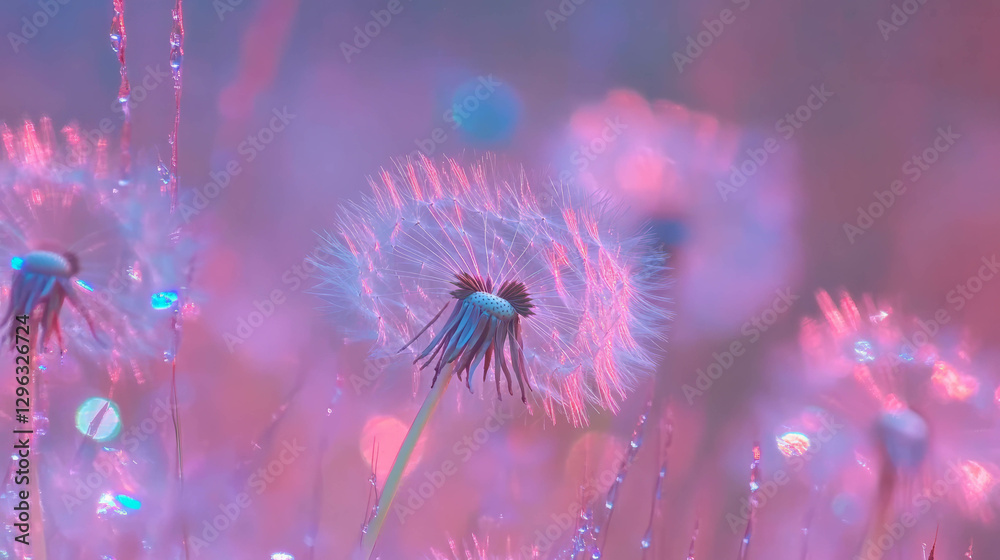 Aufkleber Elegant macro view of vibrant dandelion seed in soft colorful light