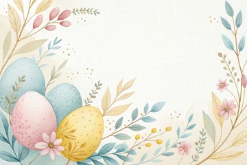 Watercolor illustration of Easter eggs and floral decorations, perfect for springtime themes