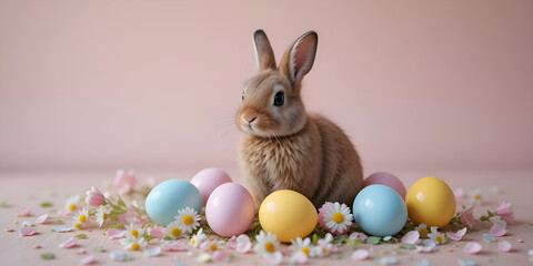 Fototapeta premium Bunny Resting Beside a Small Bowl of Traditional Dyed Eggs