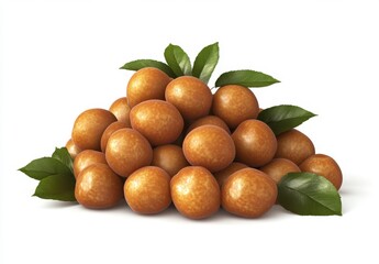 Fresh Golden Fruits with Green Leaves on a White Background