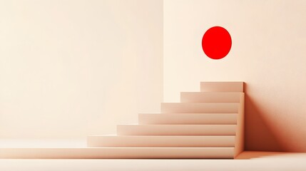 Obraz premium Minimalist design featuring stairs and a red circle on the wall