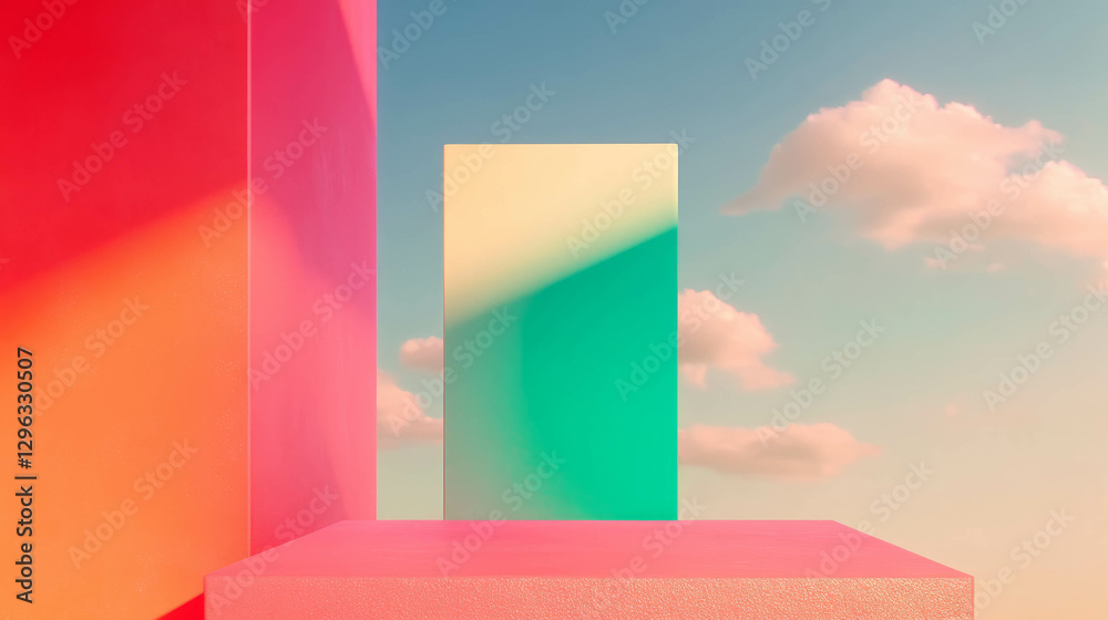 Aufkleber Modern podium with integrated display screen in vibrant abstract setting