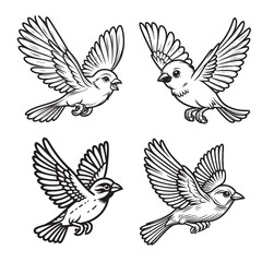 Obraz premium High-Quality Cute Cartoonic Weaverbird Flying Pose Outline Vector Illustrations