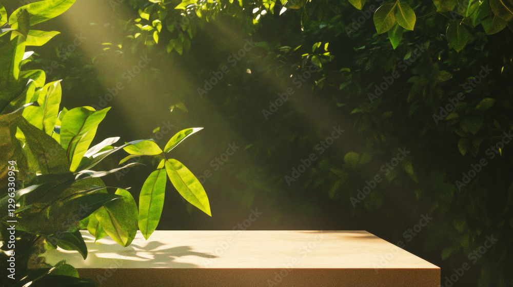 Poster nature-inspired podium design with lush greenery for product display