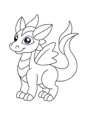 Mythical Dragon in a Fantasy Setting – Adult Coloring Page on White Background