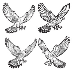 High-Quality Cute Cartoonic Chough Flying Pose Outline Vector Illustrations
