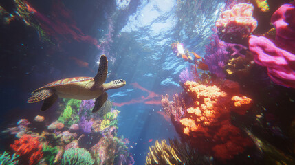 Fototapeta premium Serene underwater scene with vibrant coral reefs and marine life
