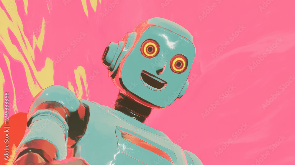Poster vibrant friendly robot illustration with futuristic design for creative use
