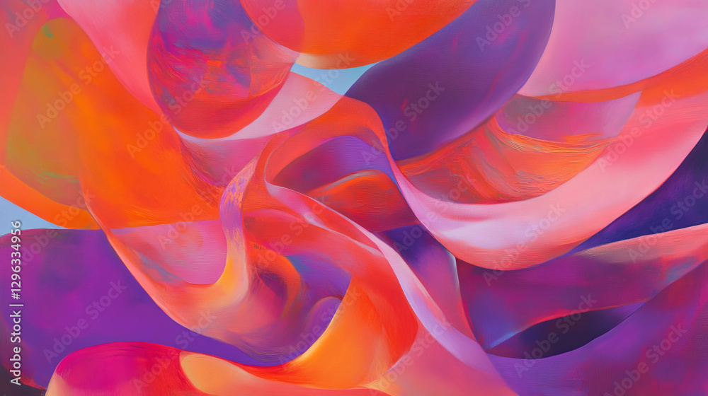 Poster vibrant abstract painting with flowing shapes for modern art display