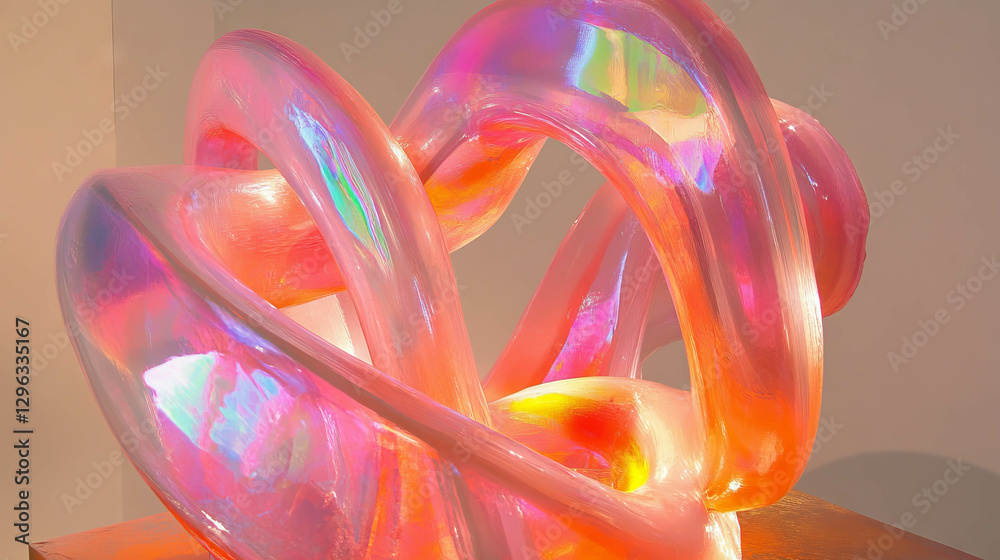Poster colorful abstract sculpture with intertwining ribbons for modern art display