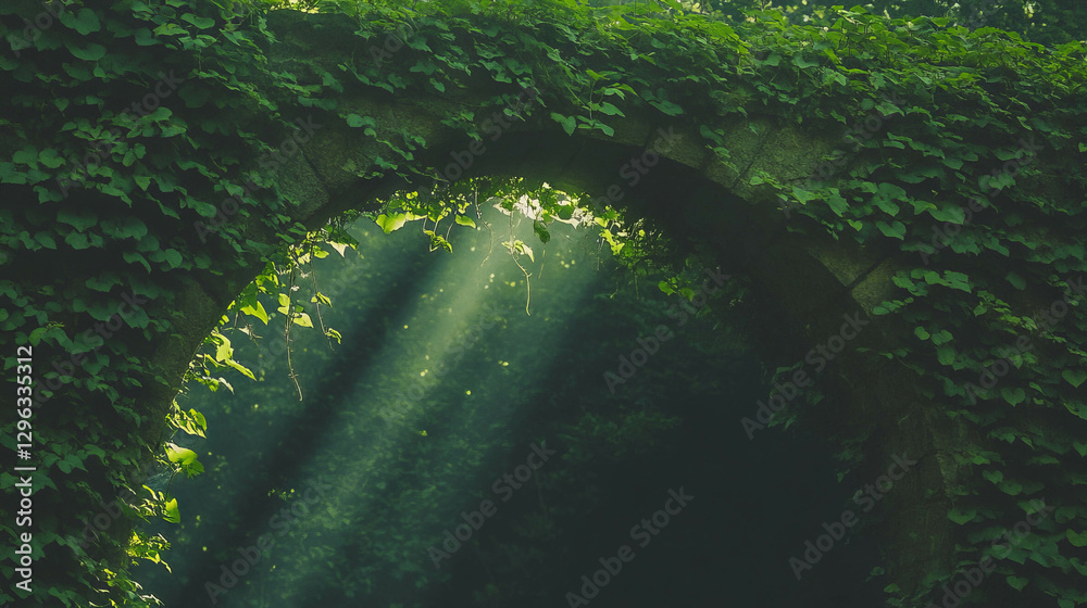 Aufkleber enchanting stone archway overgrown with vines in serene forest setting
