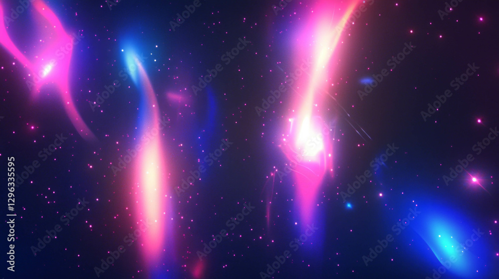 Poster colorful abstract background with light particles in dark cosmic space