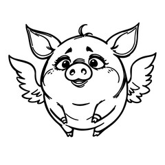 cute pig with wings doodle sketch