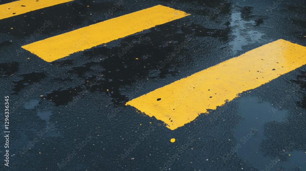Poster urban asphalt texture with yellow crosswalk and oil stains for design and background use