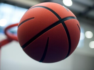 Basketball spinning with backspin, blurred background
