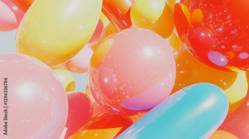 Poster bright and colorful background with soft round baby toys for playful design