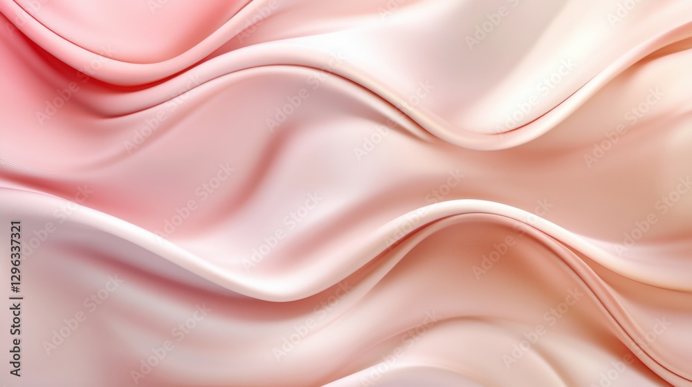 Poster Elegant silk fabric drapes softly in varying shades of pink and cream creating a serene and luxurious texture. Generative AI