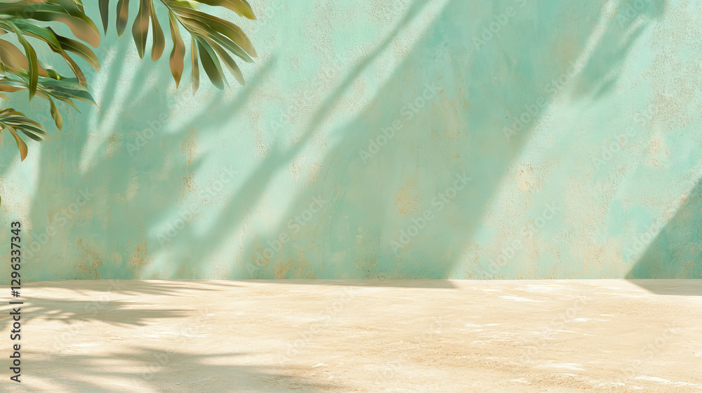 Poster tropical shadows on travertine texture background for design projects