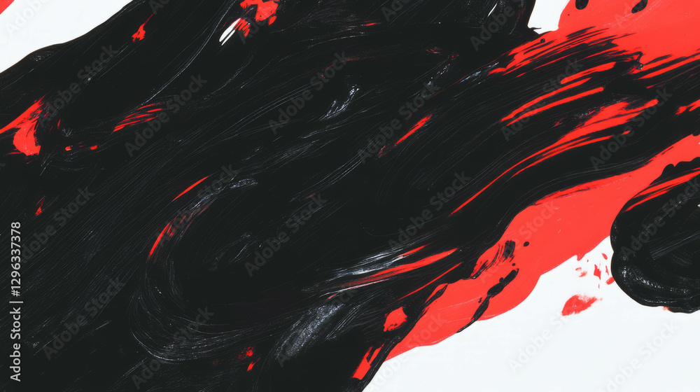 Poster abstract black ink and red paint brush strokes on canvas for creative design