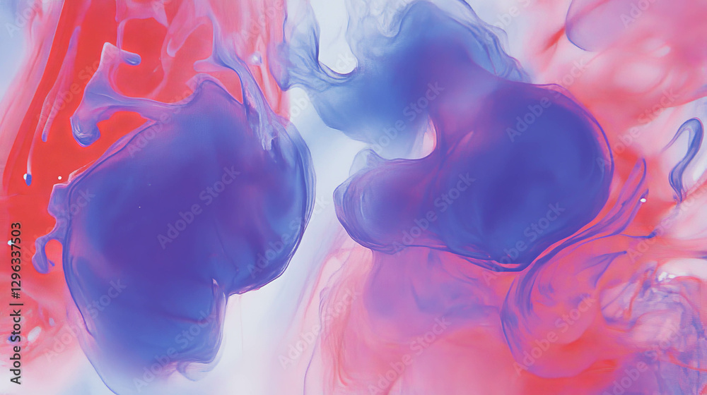 Poster vibrant abstract background of merging blue and red ink blots for creative design