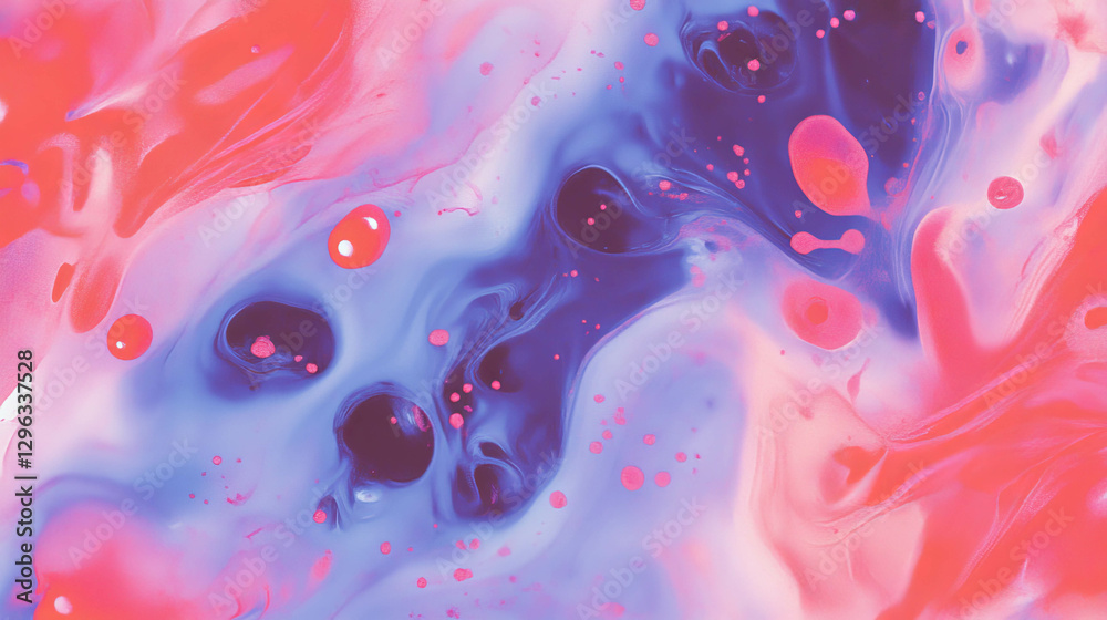Poster Colorful abstract background with merging blue and red ink swirls design for creative projects