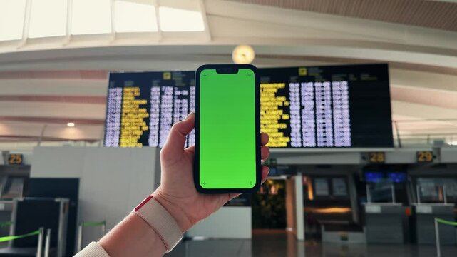 Schedule tourist observations in the airport terminal and using the phone application. Hooded hands. Close-up technology concept. High quality 4k footage
