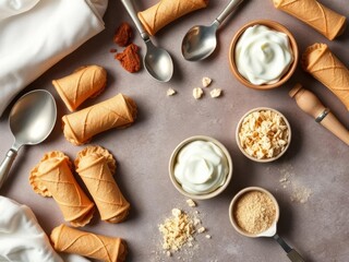 Cannoli themed kitchen utensils & ricotta for Italian baking