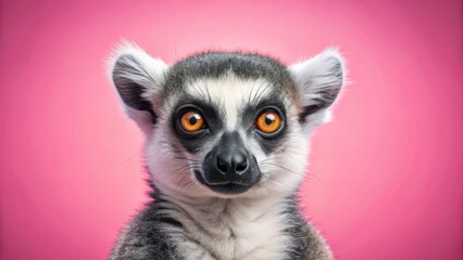 A Close-Up Portrait of a Ring-Tailed Lemur Against a Vibrant Pink Background