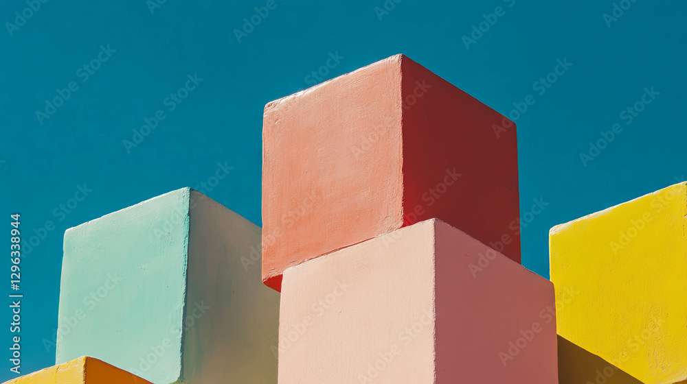 Poster Vibrant geometric composition with colorful building blocks for modern design