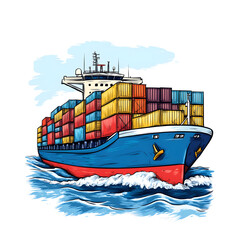 vector sketch of a cargo ship