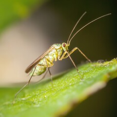Close up view of a green insect on a leaf