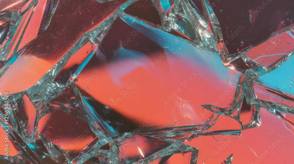 Poster vibrant abstract background of broken glass with multicolored liquid reflections for creative design