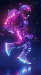 Fototapeta premium A vibrant, floating astronaut in space, surrounded by a spectrum of dazzling colors, symbolizing exploration, freedom, and the infinite possibilities of the universe. This concept captures the awe-ins