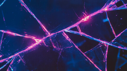 Neon colored broken glass background with vibrant cracks