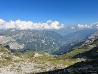 Alpine valley Melchtal along the river Grosse Melchaa and in Uri Alps mountain massif, Melchtal - Canton of Obwalden, Switzerland (Kanton Obwald, Schweiz)