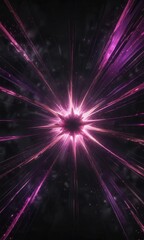 Vibrant purple and pink starburst rays radiate from a dark abstract black background, shimmering, light