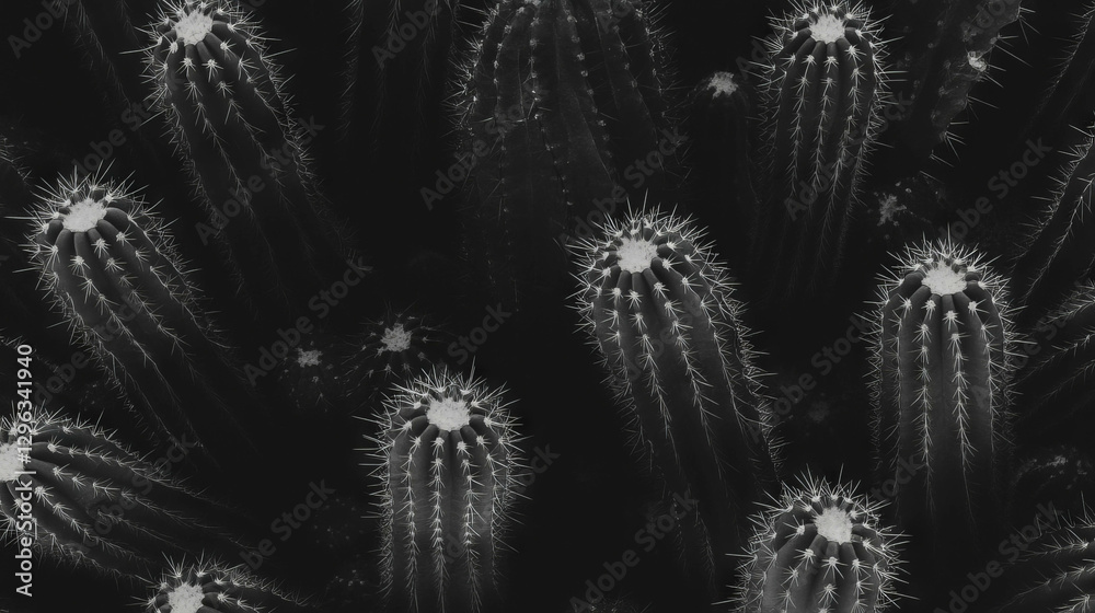 Poster Cactus spines texture and sharp points in monochrome for desert-themed design