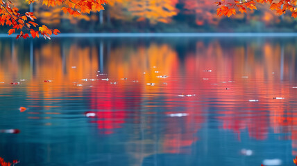 Fototapeta premium 静寂の秋 – 鮮やかに映る紅葉の湖面