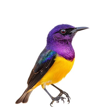 Violet-backed sunbird with iridescent purple feathers isolated on transparent background